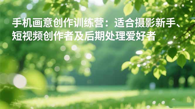 手机摄影之画意创作训练营：适合摄影新手、短视频创作者及后期处理爱好者-微众资源