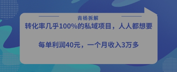 转化率最高的私域项目，每单利润40-50米，月入过1w-微众资源