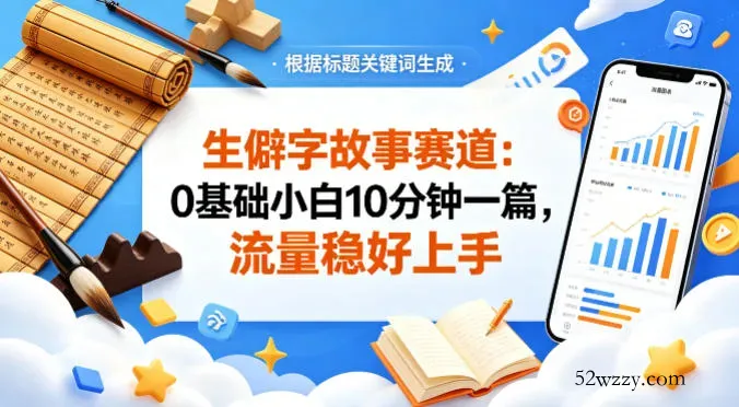 公众号流量主——生僻字故事赛道，流量稳，好上手，0基础小白也能10分钟一篇-微众资源
