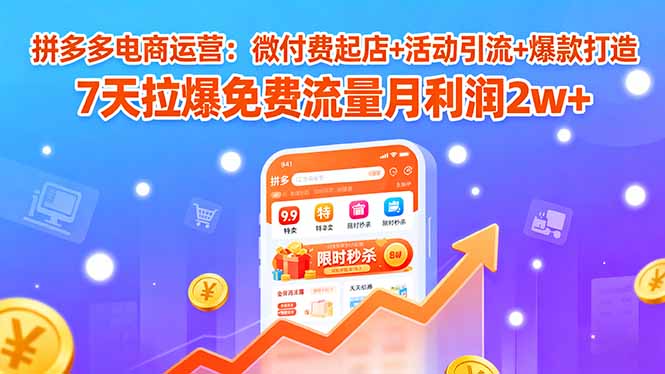 拼多多电商运营：微付费起店+活动引流+爆款打造 7天拉爆免费流量月利润2w+-微众资源