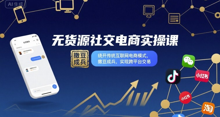 无货源社交电商实操课，绕开传统互联网电商模式，撒豆成兵，实现跨平台交易-微众资源