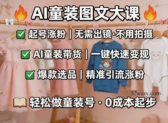 AI童装图文剪辑，某社群童装图文大课，起号涨粉、AI童装带货、爆款选品，无需出镜和拍摄-微众资源