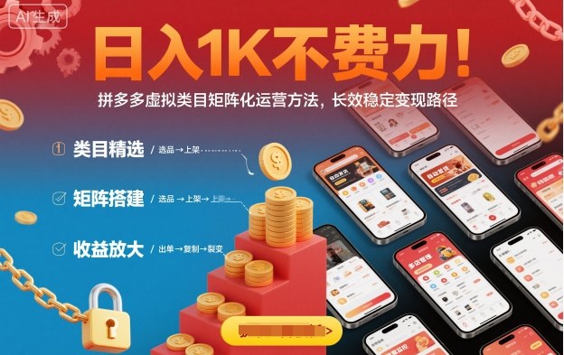 日入1K不费力！拼多多虚拟类目矩阵化运营方法，长效稳定变现路径-微众资源