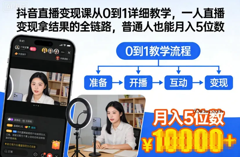 抖音直播变现课从0到1详细教学，一人直播变现拿结果的全链路，普通人也能月入5位数-微众资源