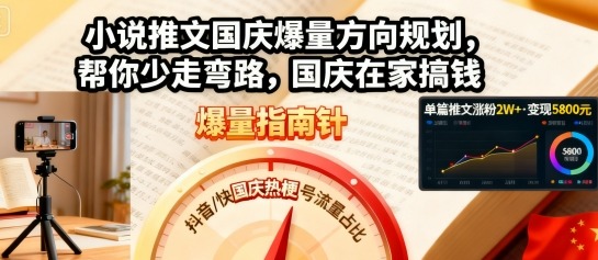 小说推文国庆爆量方向规划，帮你少走弯路，国庆在家搞钱-微众资源