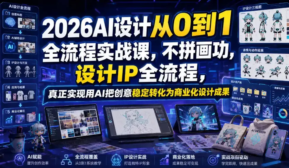 2026AI设计从0到1全流程实战课，不拼画功，设计IP全流程，真正实现用AI把创意稳定转化为商业化设计成果-微众资源
