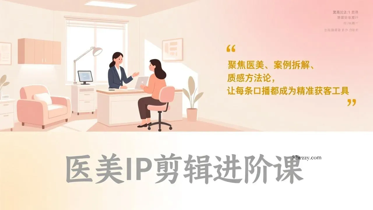医美IP剪辑进阶课，聚焦医美、案例拆解、质感方法论，让每条口播都成为精准获客工具-微众资源