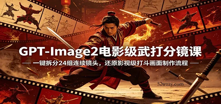 GPT-Image2电影级武打分镜课：一键拆分24组连续镜头，还原影视级打斗画面制作流程-微众资源