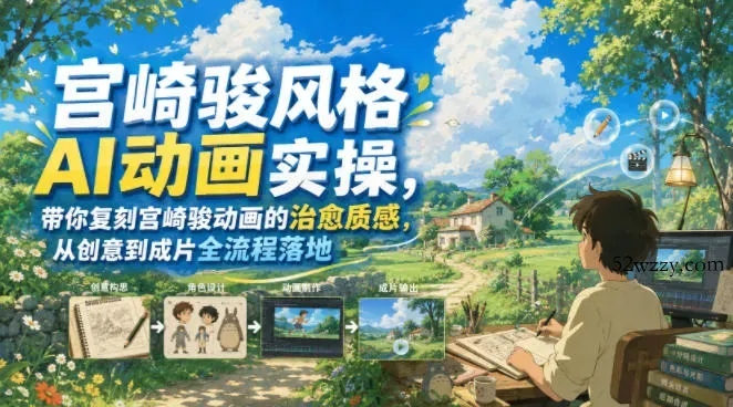 宫崎骏风格AI动画实操,带你复刻宫崎骏动画的治愈质感,从创意到成片全流程落地-微众资源