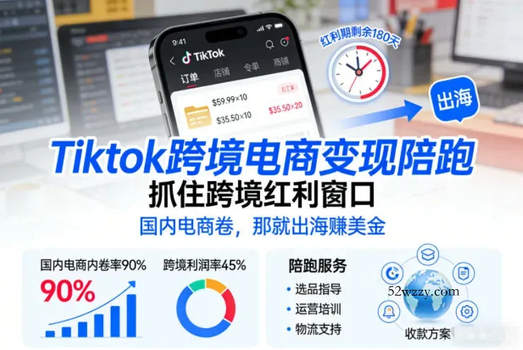 Tiktok跨境电商变现陪跑，抓住跨境红利窗口，国内电商卷，那就出海賺美金-微众资源