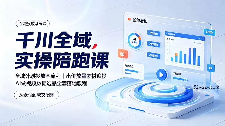 千川全域实操陪跑课：全域计划投放全流程｜出价放量素材追投｜AI做视频数据选品全套落地教程-微众资源