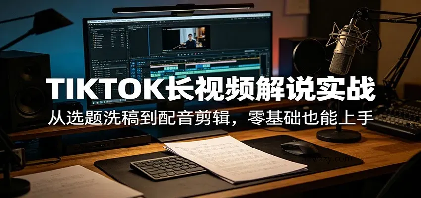 TIKTOK长视频解说实战：从选题洗稿到配音剪辑，零基础也能上手-微众资源