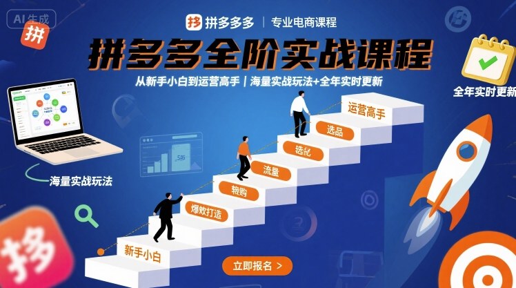 拼多多全阶实战课程，从新手小白到运营高手，海量实战玩法+全年实时更新【2025年10月更新】-微众资源