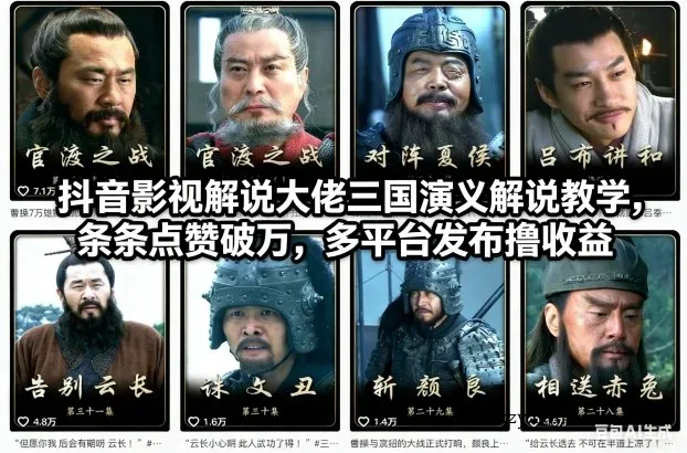 抖音影视解说大佬三国演义解说教学，条条点赞破万，多平台发布撸收益-微众资源