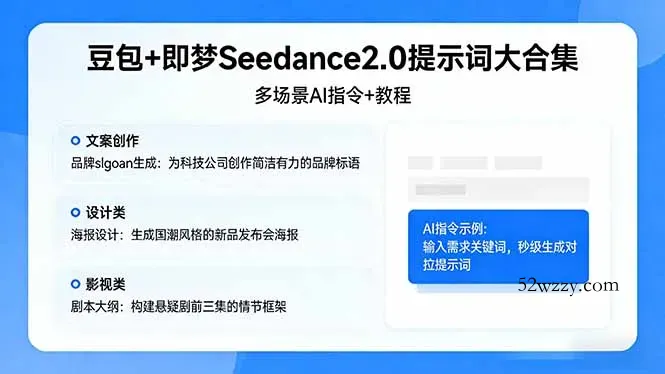 豆包+即梦Seedance2.0提示词大合集：多场景AI指令+教程，解锁文案、设计、影视高效创作-微众资源