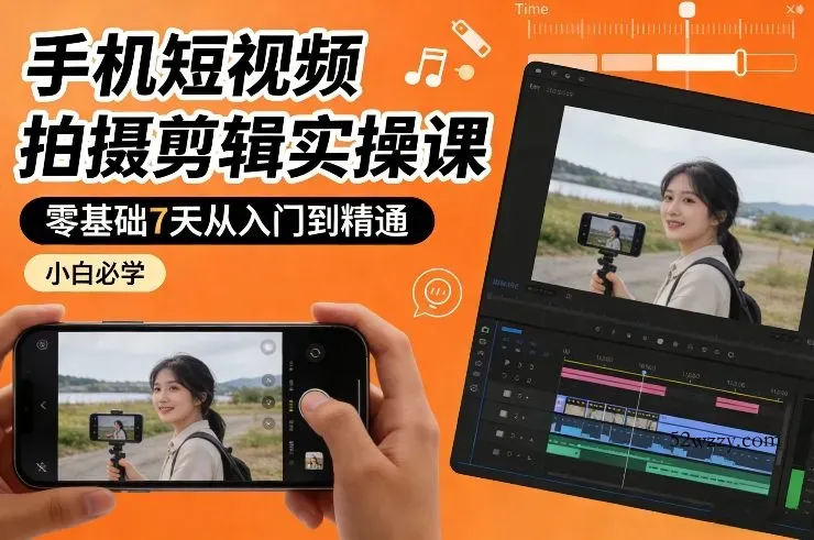 手机短视频拍摄剪辑实操课，零基础7天从入门到精通，小白必学-微众资源