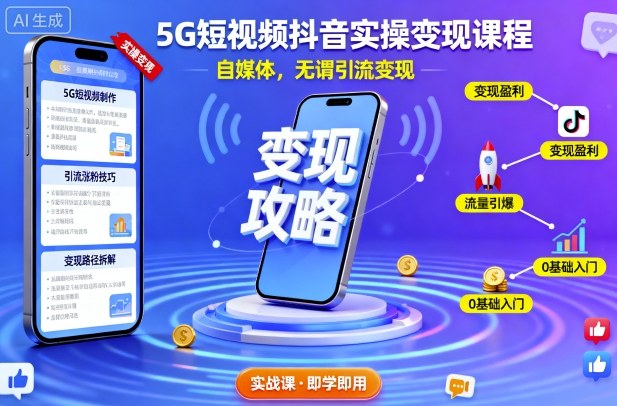 5G短视频抖音实操变现课程，自媒体，无谓引流变现-微众资源