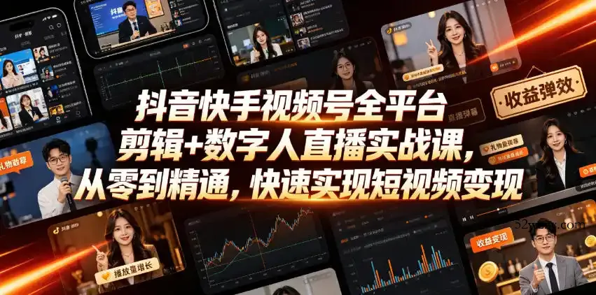 抖音快手视频号全平台剪辑+数字人直播实战课，从零到精通，快速实现短视频变现(更新2026年6月)-微众资源
