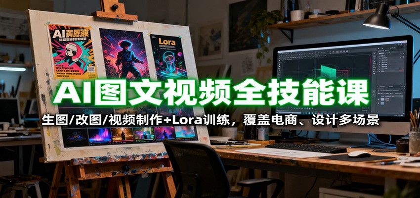 AI图文视频全技能课：生图/改图/视频制作+Lora训练，覆盖电商 、设计多场景-微众资源