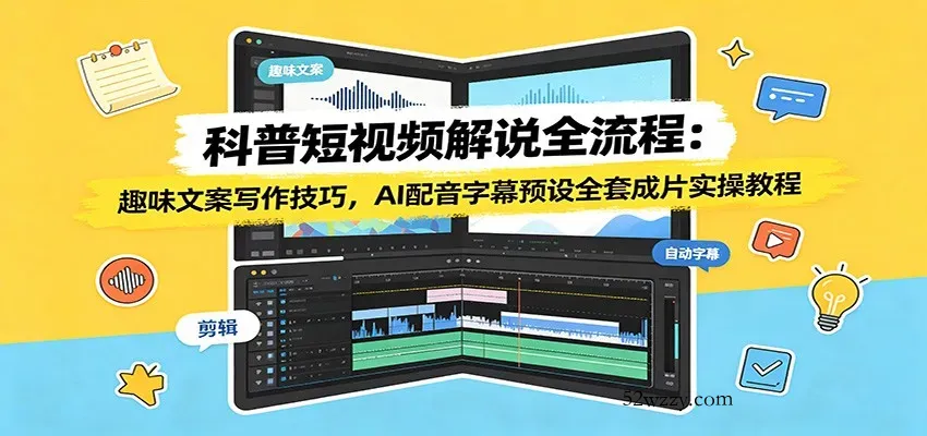 科普短视频解说全流程:趣味文案写作技巧,AI配音字幕预设全套成片实操教程-微众资源