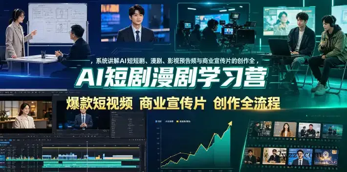 AI短剧漫剧学习营，系统讲解AI短剧、漫剧、影视预告片、爆款短视频与商业宣传片的创作全流程-微众资源