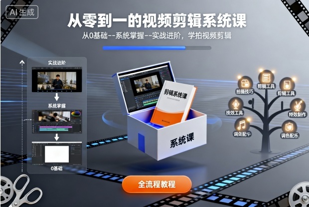 从零到一的视频剪辑系统课，从0基础–系统掌握–实战进阶，学拍视频剪辑-微众资源