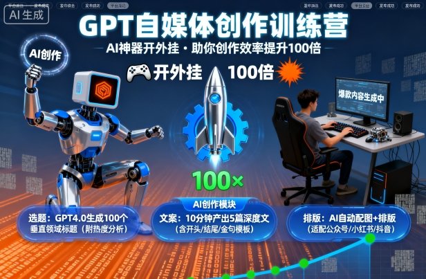 GPT自媒体创作训练营：AI神器开外挂，助你创作效率提升100倍-微众资源