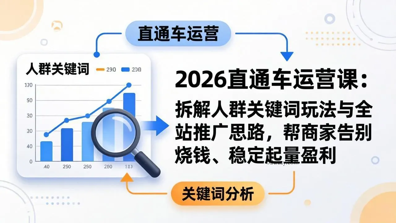 2026直通车运营课：拆解人群关键词玩法与全站推广思路，帮商家告别烧钱、稳定起量盈利-微众资源