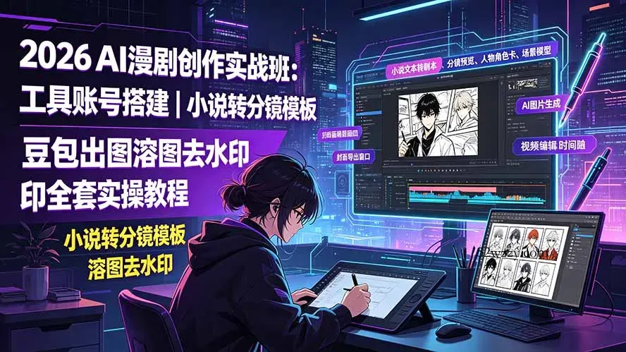 2026AI漫剧创作实战班：工具账号搭建｜小说转分镜模板｜豆包出图溶图去水印全套实操教程-微众资源