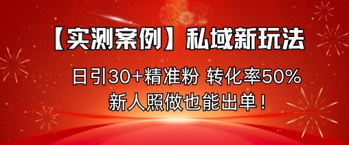 【实测案例】私域新玩法，日引30+精准粉，转化率50%，新人照做也能出单！-微众资源