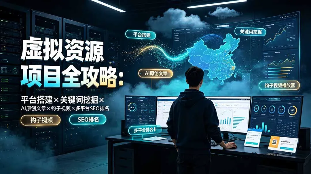 虚拟资源项目全攻略：平台搭建×关键词挖掘×AI原创文章×钩子视频×多平台SEO排名-微众资源