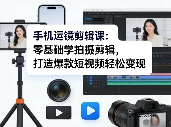 手机运镜剪辑课：零基础学拍摄剪辑，打造爆款短视频轻松变现-微众资源