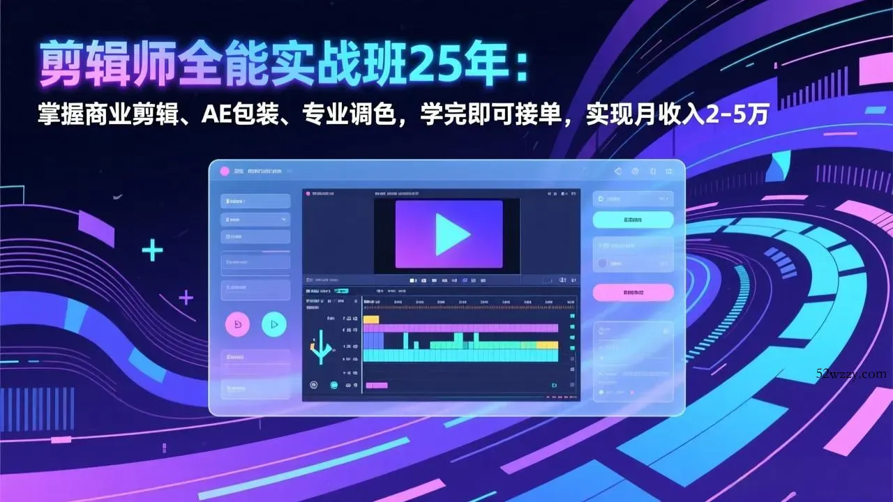 剪辑师全能实战班25年：掌握商业剪辑、AE包装、专业调色，学完即可接单，实现月收入2-5万-微众资源