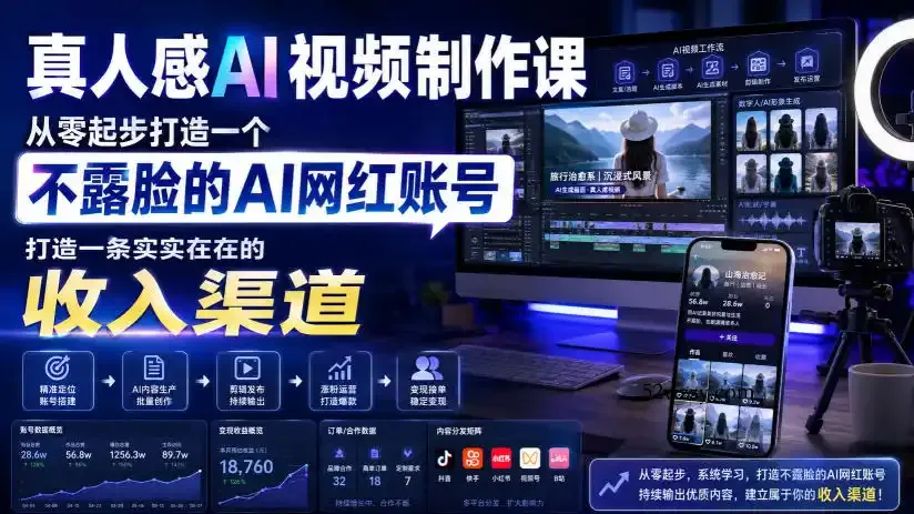 真人感AI视频制作课,从零起步打造一个不露脸的AI网红账号,打造一条实实在在的收入渠道【原创双语字幕】
