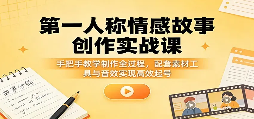 第一人称情感故事创作实战课：手把手教学制作全过程，配套素材工具与音效实现高效起号-微众资源