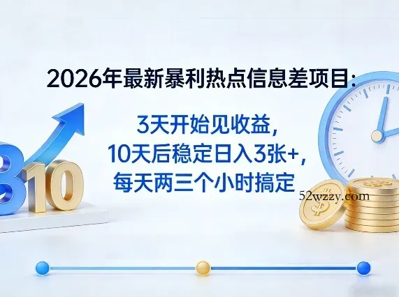 2026年最新暴利热点信息差项目:3天开始见收益,10天后稳定日入3张+,每天两三个小时搞定