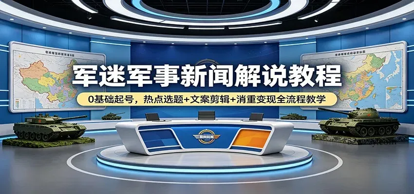 军迷军事新闻解说教程：0基础起号，热点选题+文案剪辑+消重变现全流程教学-微众资源