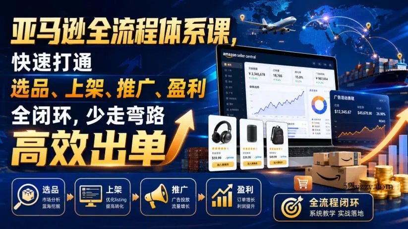 亚马逊全流程体系课,快速打通选品、上架、推广、盈利全闭环,少走弯路高效出单-微众资源