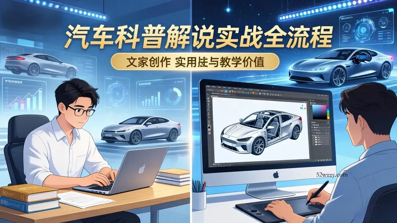 抖音汽车科普解说实战：文案+动画+画面处理+去水印全流程，打造专业汽车科普视频-微众资源