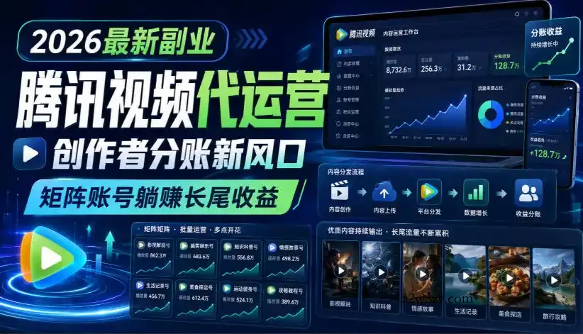 2026最新副业之腾讯视频代运营:创作者分账新风口,矩阵账号躺賺长尾收益【揭秘】