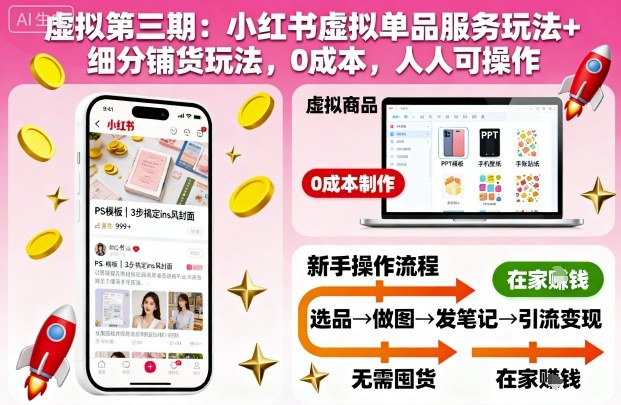 虚拟第三期：小红书虚拟单品服务玩法+细分铺货玩法，0成本，人人可操作(更新)-微众资源