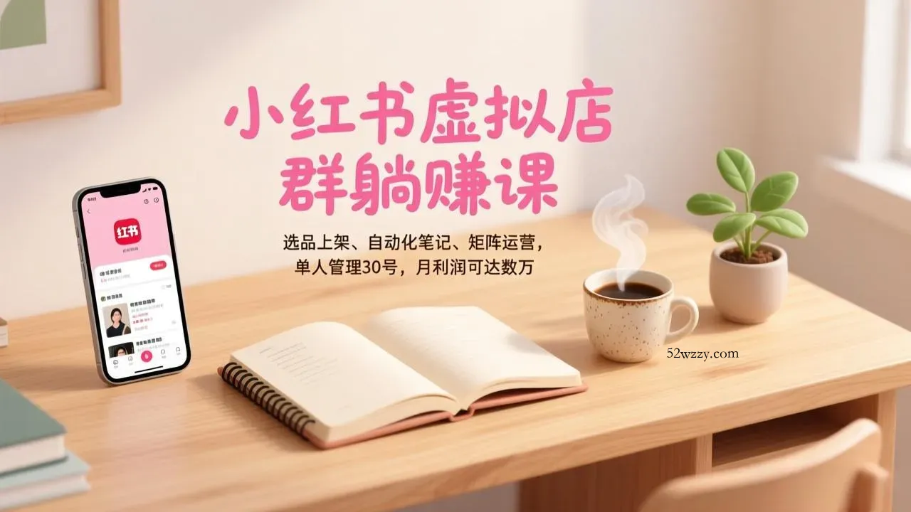 小红书虚拟店群躺赚课，选品上架、自动化笔记、矩阵运营，单人管理30号，月利润可达数万-微众资源