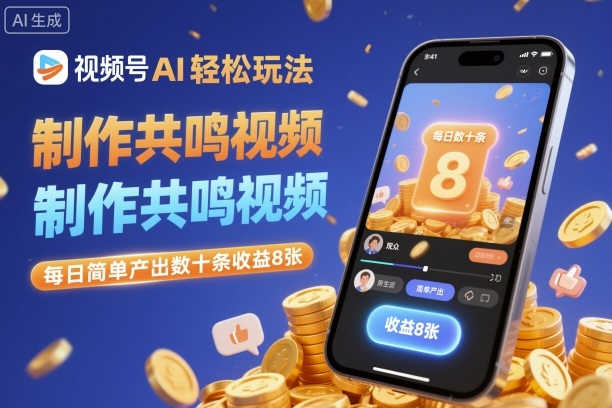视频号AI轻松玩法，制作共鸣视频，每日简单产出数十条收益8张-微众资源