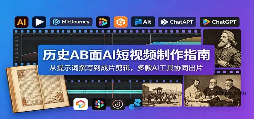 历史AB面AI短视频制作指南：从提示词撰写到成片剪辑，多款AI工具协同出片-微众资源