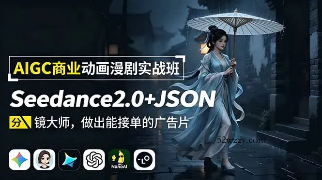 AIGC商业动画漫剧实战班-更新：Seedance2.0+JSON分镜大师，做出能接单的广告片-微众资源
