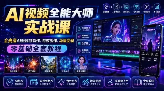 AI视频全能大师实战课｜全赛道AI短视频制作、特效创作、场景变现零基础全套教程-微众资源
