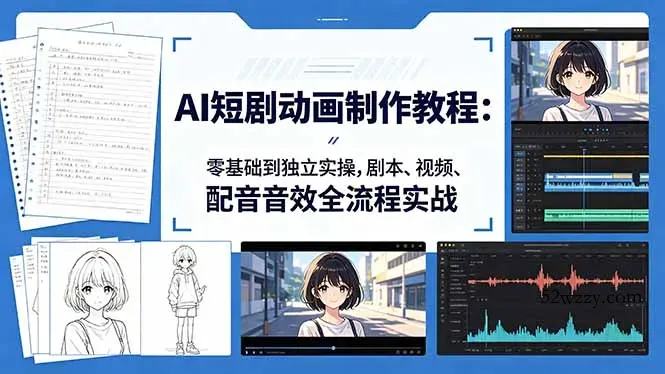 AI短剧动画制作教程：零基础到独立实操，剧本、视频、配音音效全流程实战-微众资源