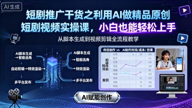 短剧推广干货之利用AI做精品原创短剧视频实操课，小白也能轻松上手-微众资源