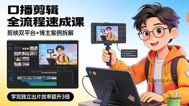 口播剪辑全流程速成课，剪映双平台+博主案例拆解，学完独立出片效率提升3倍-微众资源