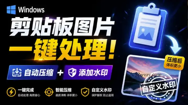 Windows剪贴板复制图片后,体积会暴涨数百倍?剪贴板图片一键自动压缩及添加水印工具